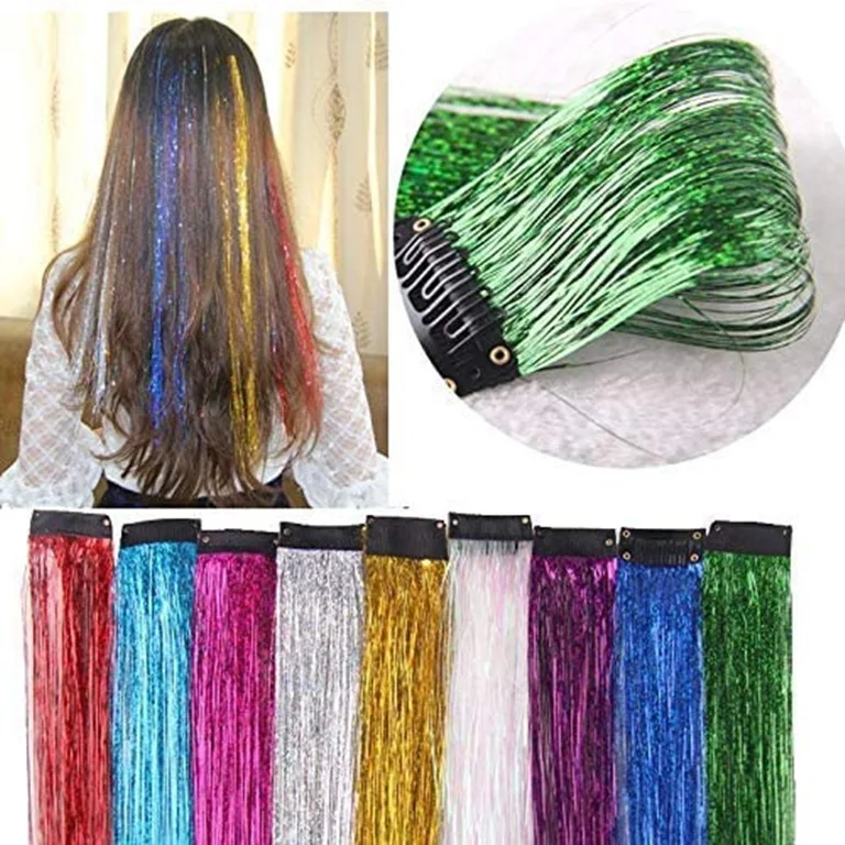 Clip in Strands Flash Shiny Hair Tinsel Bling for Festival Party Hair Extension 45cm 13g Highlight Glitter