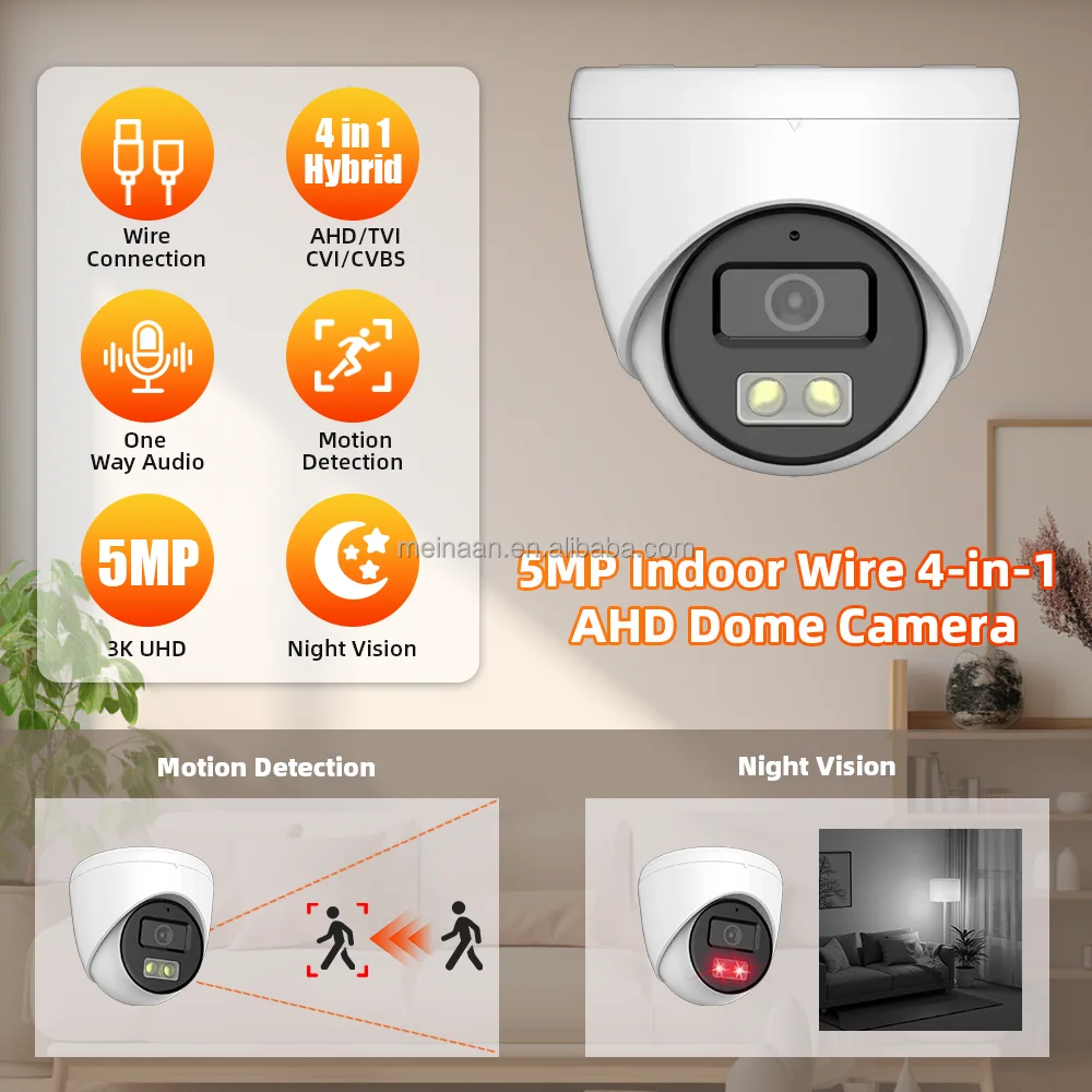 Wire Support DVR 4 IN 1 AHD TVI CVI CVBS 5MP 2.5K Surveillance Camera Night Vision Dome Indoor Home Security CCTV Analog Camera