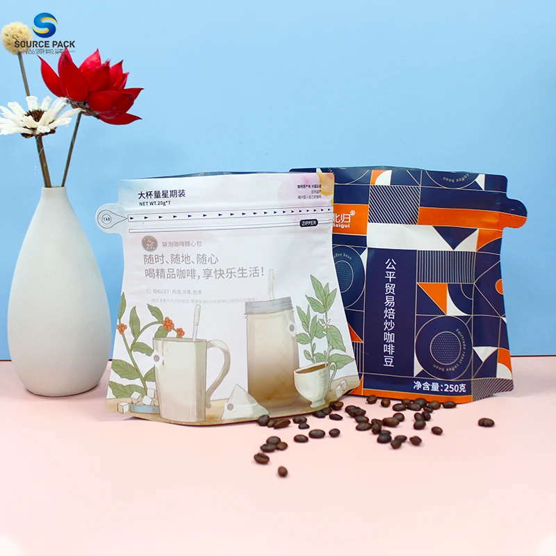 High Quality Printed 250g 500g Custom Eight Side Seal Coffee Pouch Coffee Packaging Bags Coffee Bags With Valve And Zipper