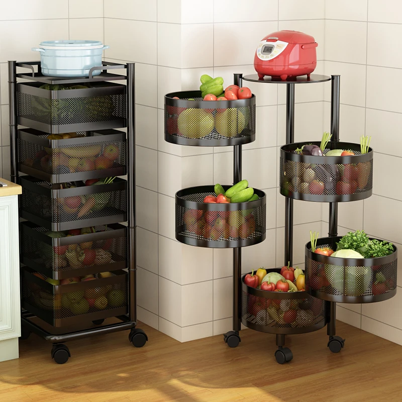 Hot-selling Round/Square Kitchen Vegetable Storage Rack 2/3/4/5 Tier Vegetable And Fruit Rack Rotatable Storage Rack