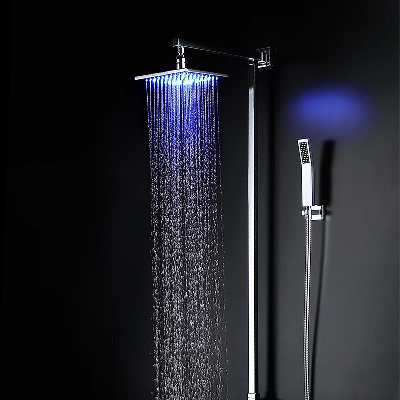Square 8 Inches LED Light Shower Head Sets Handheld Shower With Arm Slide Bar for Bath Accessories Faucet Taps T