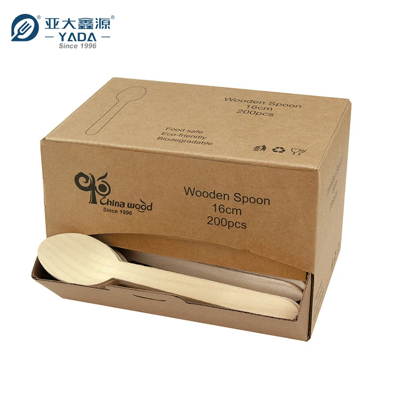 Yada Disposable Cutlery Set Wooden Spoon Fork Knife Eco friendly Tea Spoon Wooden Cutlery In Box With Printing