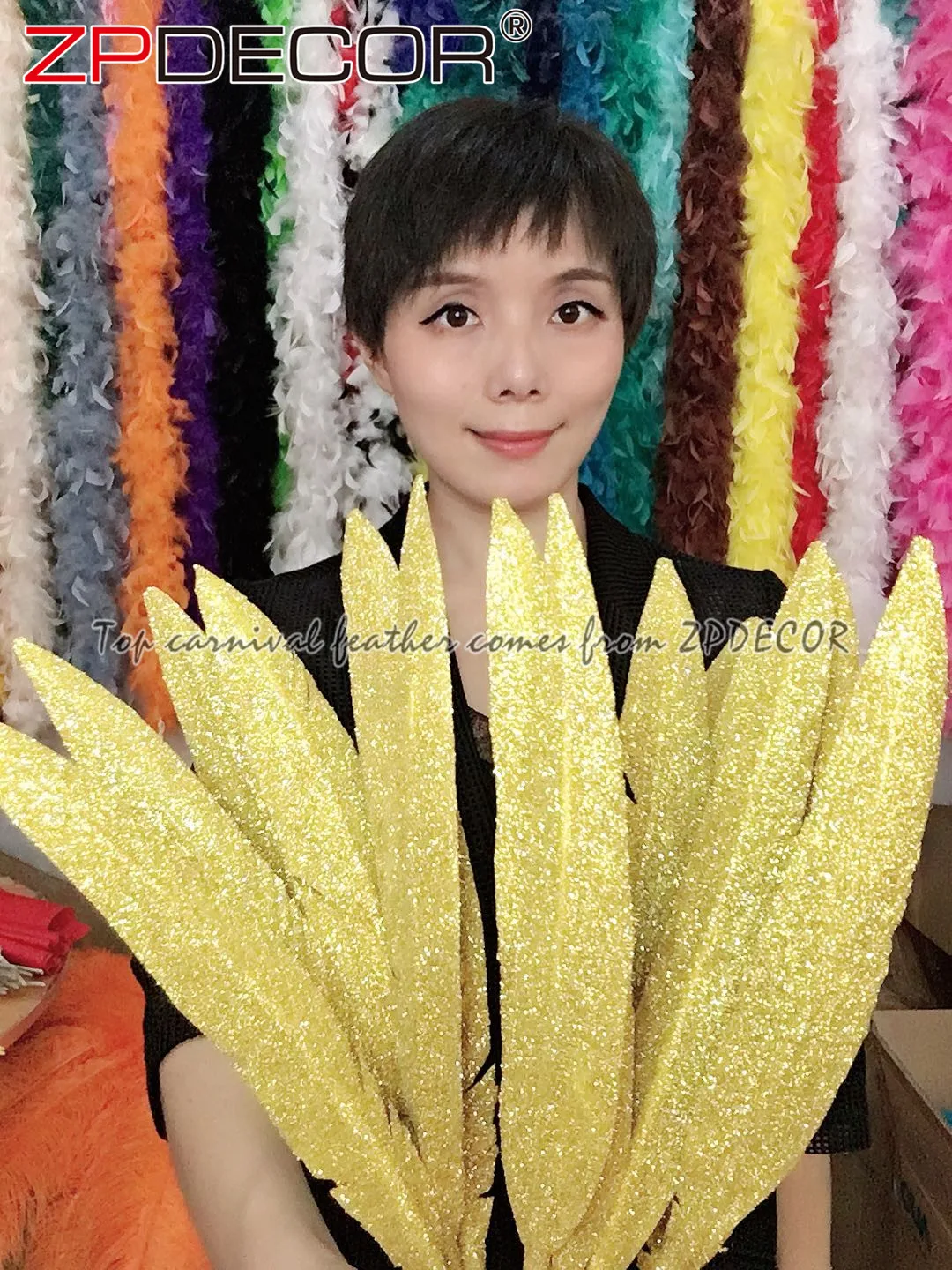 Leading Supplier in China ZPDECOR Wholesale Selected by Handwork 30-35 cm Glitter Turkey Feather for Carnival Costumes
