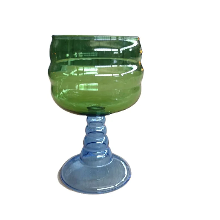 Hot Sale Handmade Glass Tea Cups Wholesale Waved Colored Glass Water Goblet Glassware For Party
