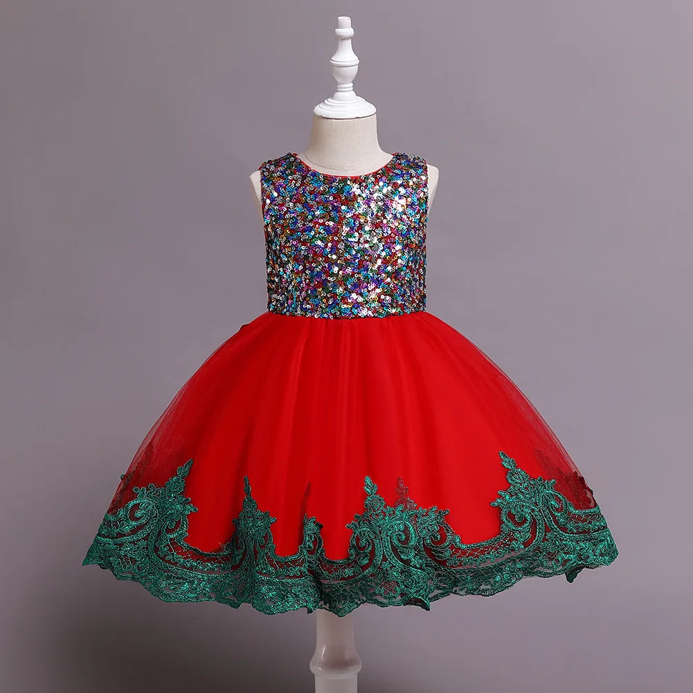 Girls Birthday Dresses Short Sleeve Sequin Princess Lovely Girl Party for 6 Years Old Baby Girls Dress Designs for Baptism Gown