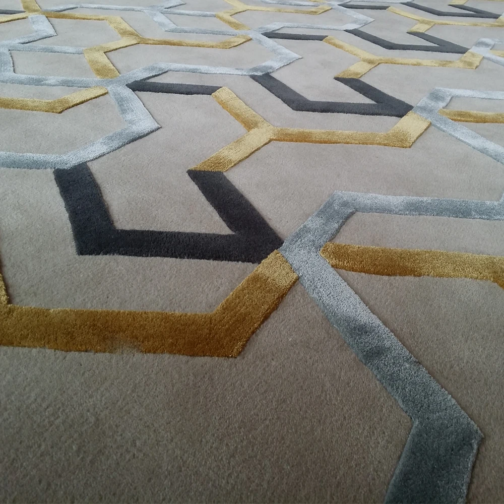 high quality hand made carpet gold and grey carpet rug with wool silk carpet from China