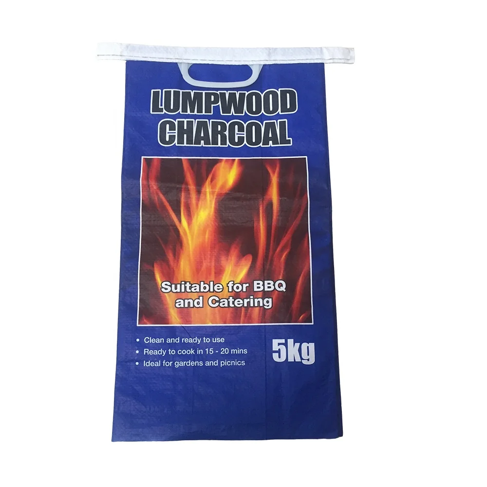 3kg 4kg 5kg 10kg BOPP pp woven laminated firewood briquette BBQ charcoal bag with plastic handle