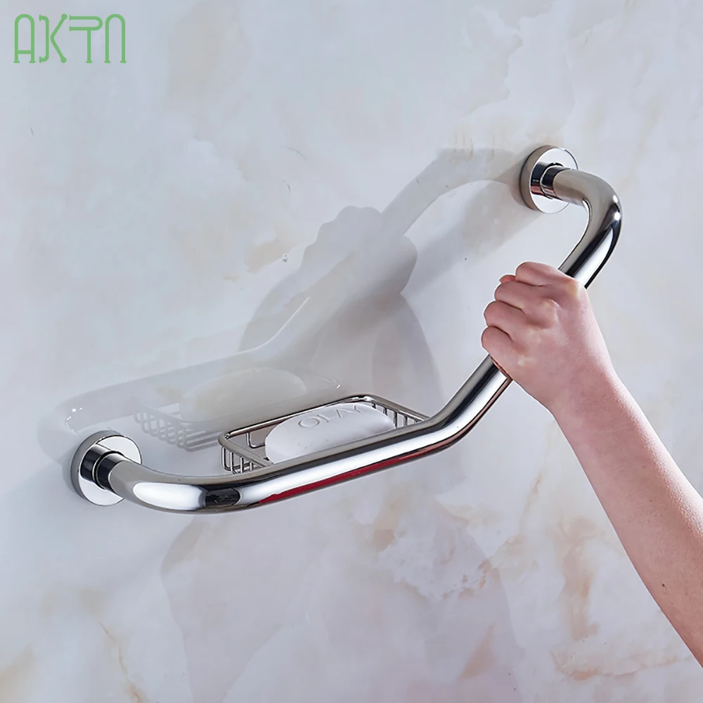 Nursing Home Chrome Railings Elderly Bathroom Safety Handrail Rails Stainless Steel Suction Curved with Soap Dish Grab bar