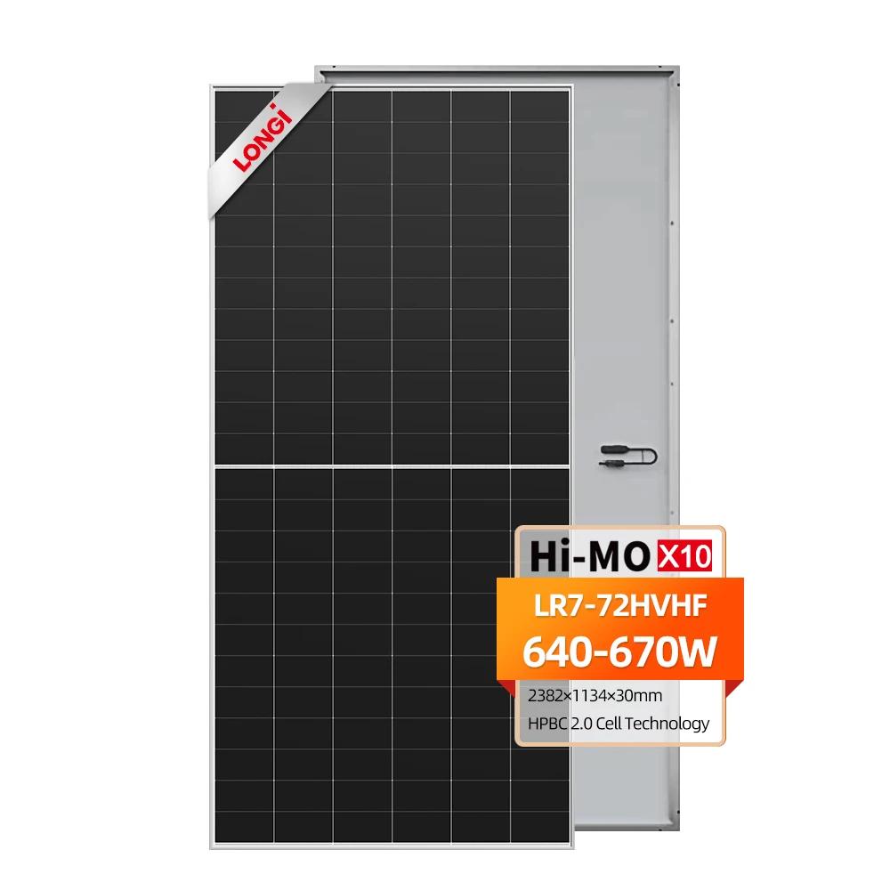 Longi Solar PV Module Solar Panel HPBC 2.0 Technology 640w 645W 650W 655w 660w 665w 670w Anodized Aluminium Alloy