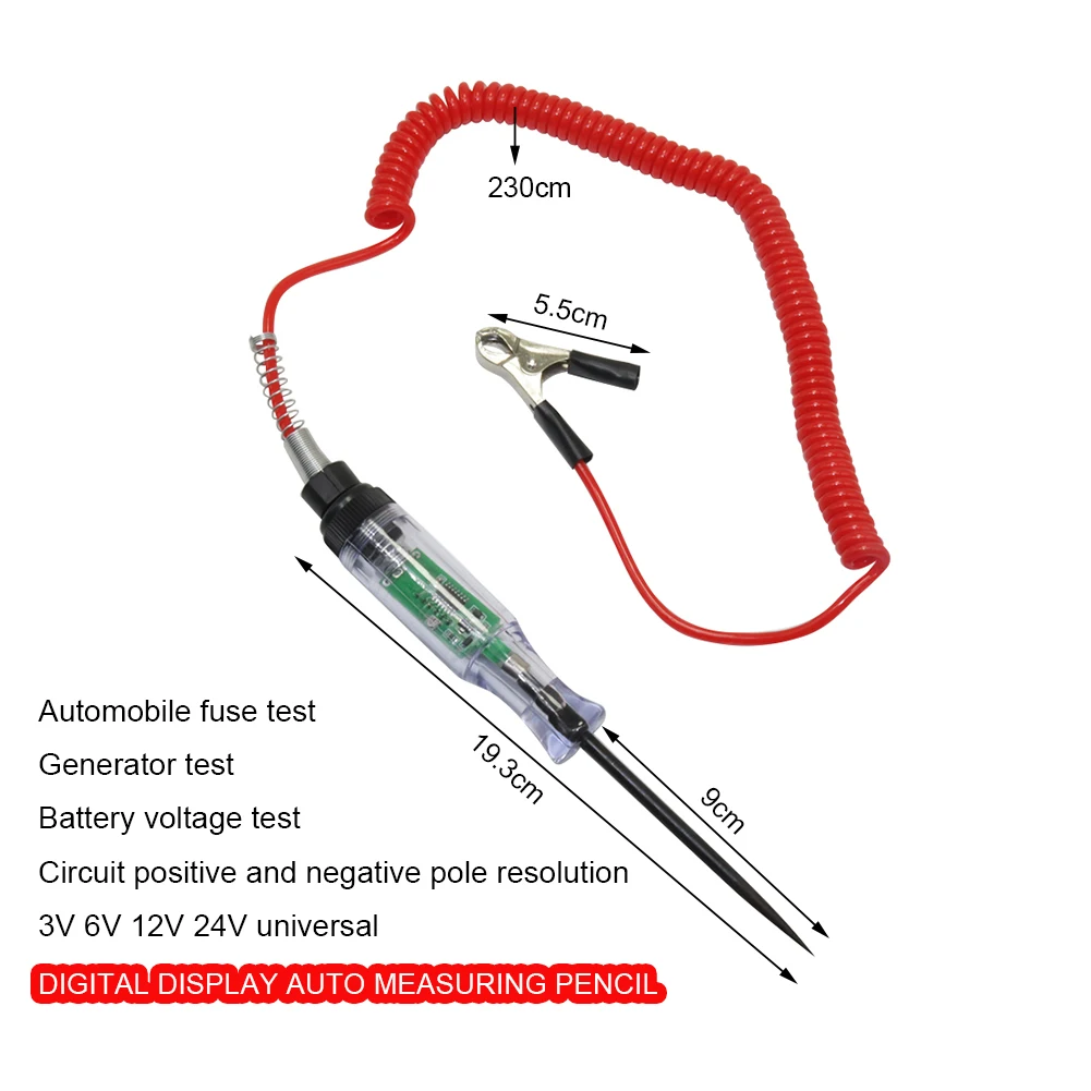6V 12V 24V DC Car Truck Voltage Circuit Tester Digital Display Long Probe Pen Light Bulb Automobile Diagnostic Tools Auto Repair