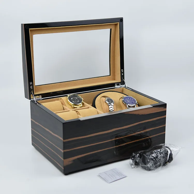 fingerprint smith battery operated lcd display mainspring mechanical bey-berk 4 display storage double automatic watch winder