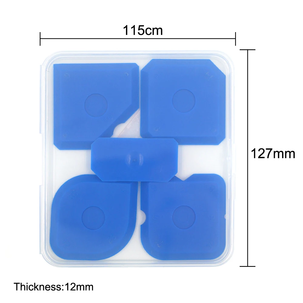 SOLUDE 5PCS Professional Blue yellow  Silicone Grout Joint Smoother Scraper Set with Transparent plastic box