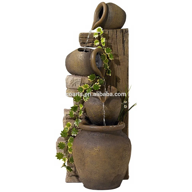 Outdoor Garden Four Rustic Jugs Cascading Water Fountain Fall Outdoor Garden Decoration Garden Landscape Fontain Fuente