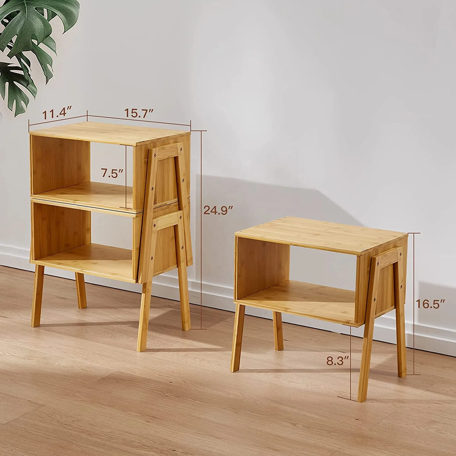 Bamboo Stackable End Living Room Nightstands, Bedside Table Nightstand Modern