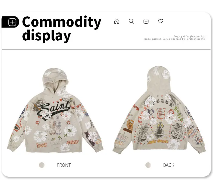 Custom men sweatshirt hoodies no string graphic screen printed heavyweight oversized pullover crop top streetwear hoodi