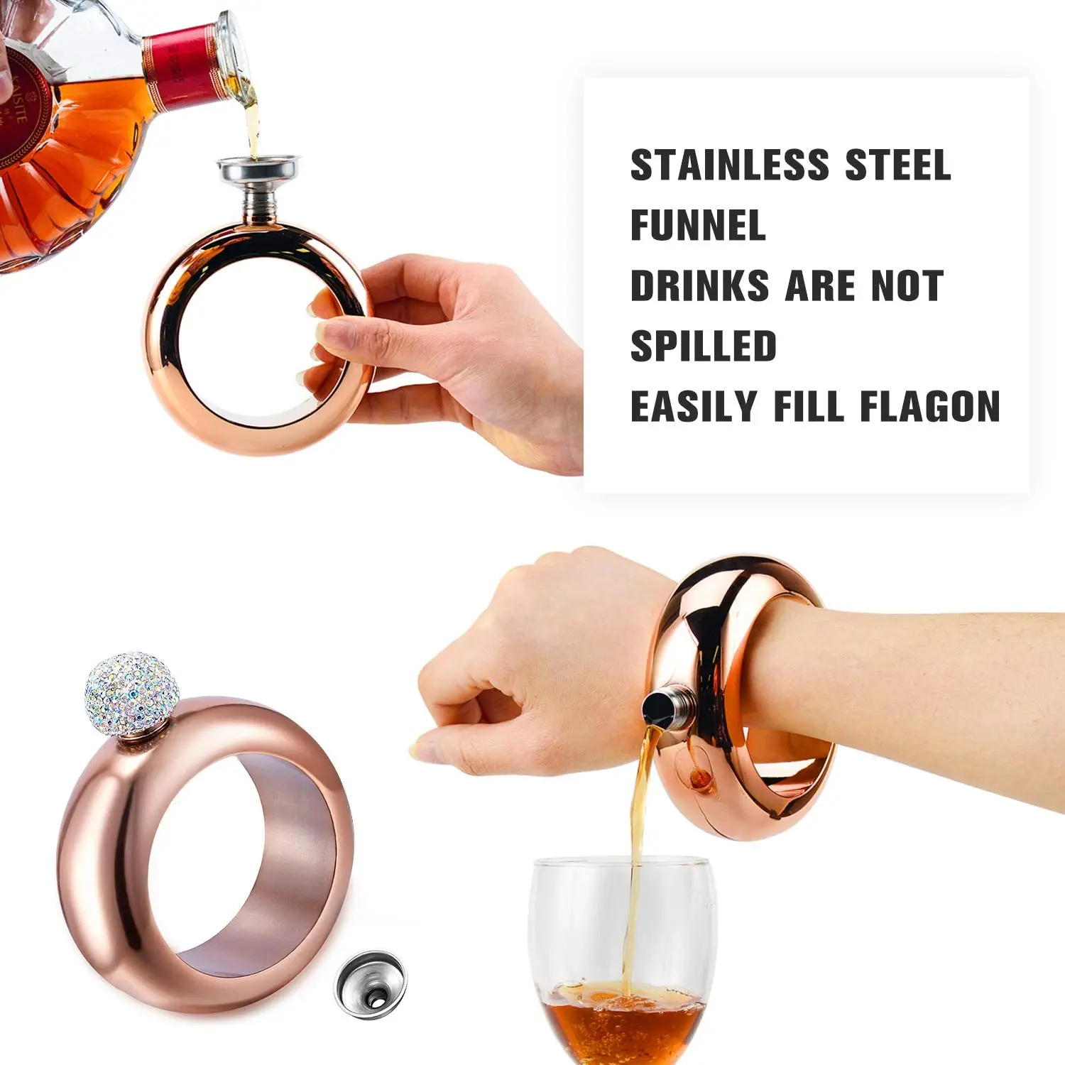 3.5oz Bangle Liquor Bracelet Pocket Hip Flask With Diamond Lid Stainless Steel Alcohol Metal Whiskey Vodka Flagon