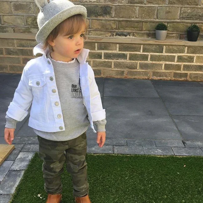 PHB 12324 pure color casual design fashion kids white jeans coat