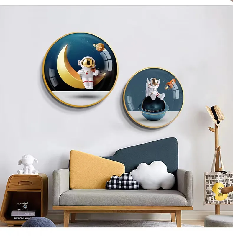 Modern Cartoon Pink Annie Angel and Fawn Girls Room Decoration Painting Bedside Crystal Porcelain Wall Art