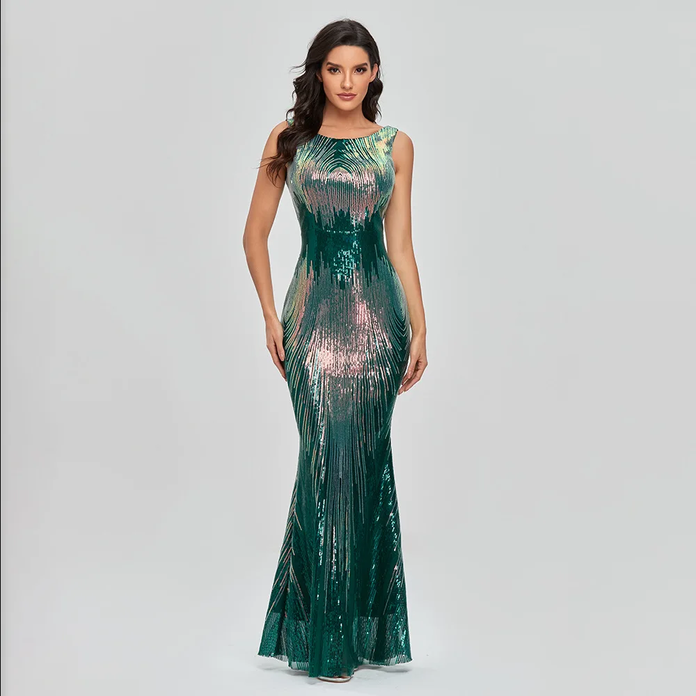 Custom Luxurious Prom Party Dress Elegant O-neck Sleeveless Evening Gown Elegant Slim Women Mermaid Dress holiday party