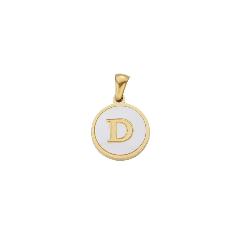 Stainless steel 18k gold plated natural mother of pearl shell coin shape A-Z alphabet letter initial pendant necklace For Women