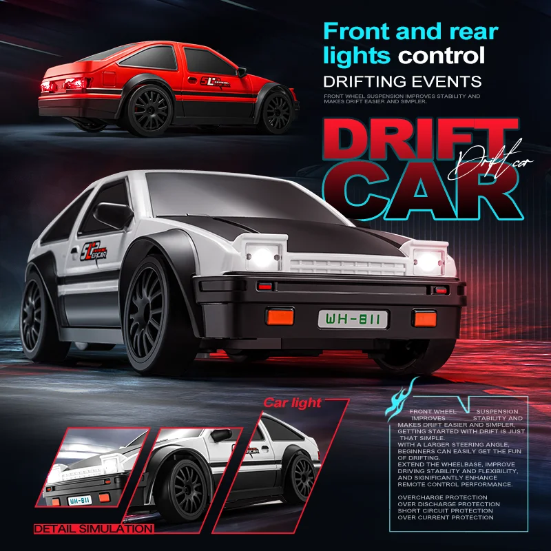 S813 4WD drift car PVC body material high strength ABS hard shell body and front and rear light control