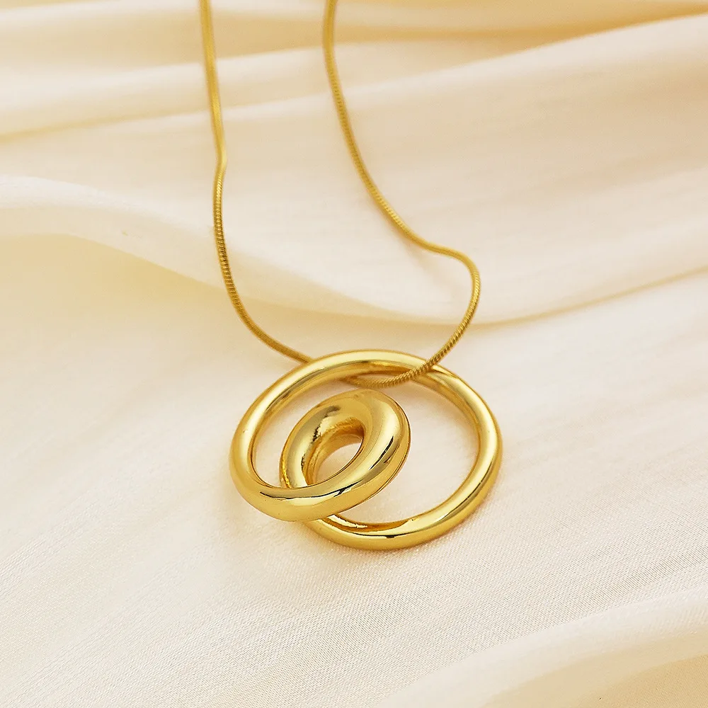 YIWU DAICY New arrival Geometric circle necklace stainless steel gold snake chain vortex thread necklace for women