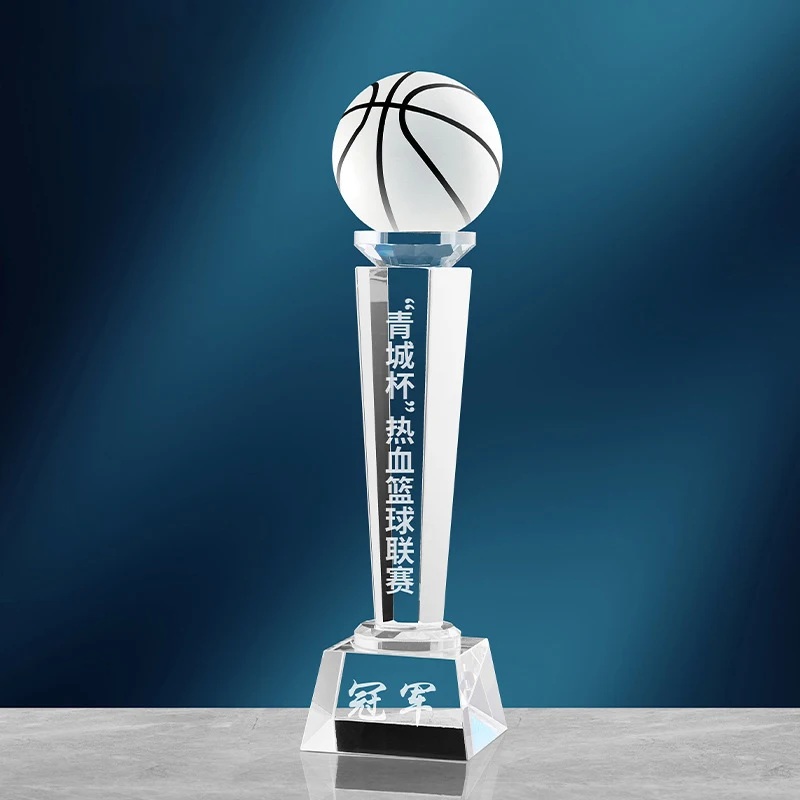 Custom New league champion cup figurine trophy Award Gold Big MVP bodybuilding Sport glass crystal basketball trophy and medals