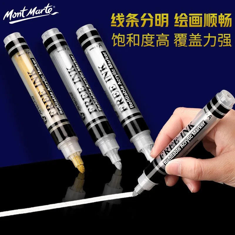 Artecho 2-3mm free ink white gold silver gel pen art pen highligheter refillable acrylic marker pen