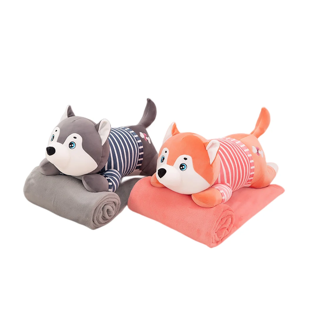 Wholesale air conditioning blanket nap pillow girls holiday gift dog 2 in 1 stuffed soft plush toy pillow