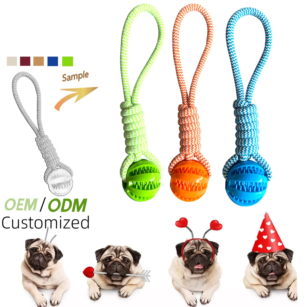 Factory custom Bite resistant dog rope TPR toy Pet interactive knot design Dog chew rope teething toy Pet Cotton rope