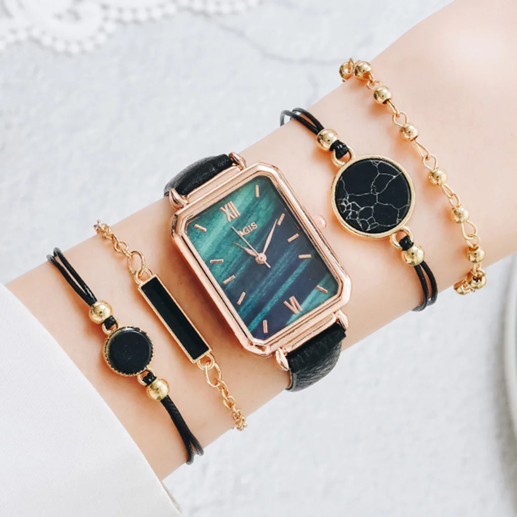 Wholesale Custom Fashion Lifestyle Minimalist PU Band Student Quartz Bracelet Watch Set For Women