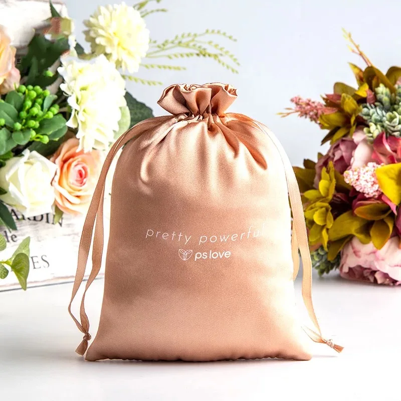 Wig satin bag packaging Promotional Pouches drawstring Satin bundle hair satin bag