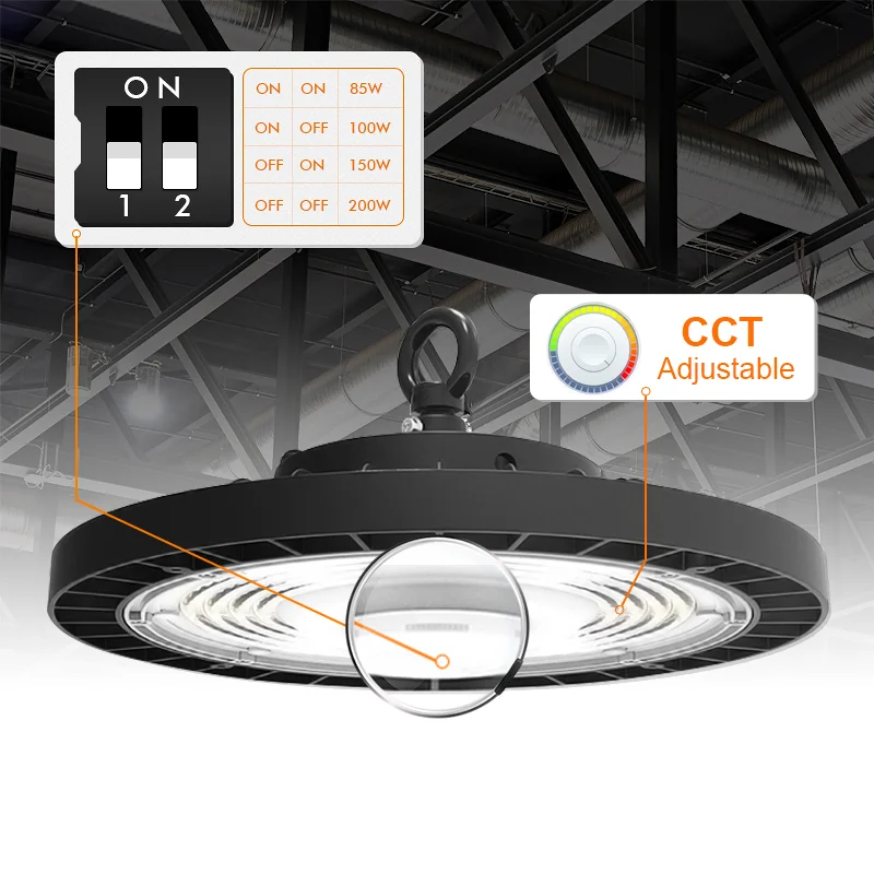 Factory Smart Lighting Commercial & Industrial Dip Highbay 85W 100W 150W 200W Warehouse Ufo High Bay Light For Garage