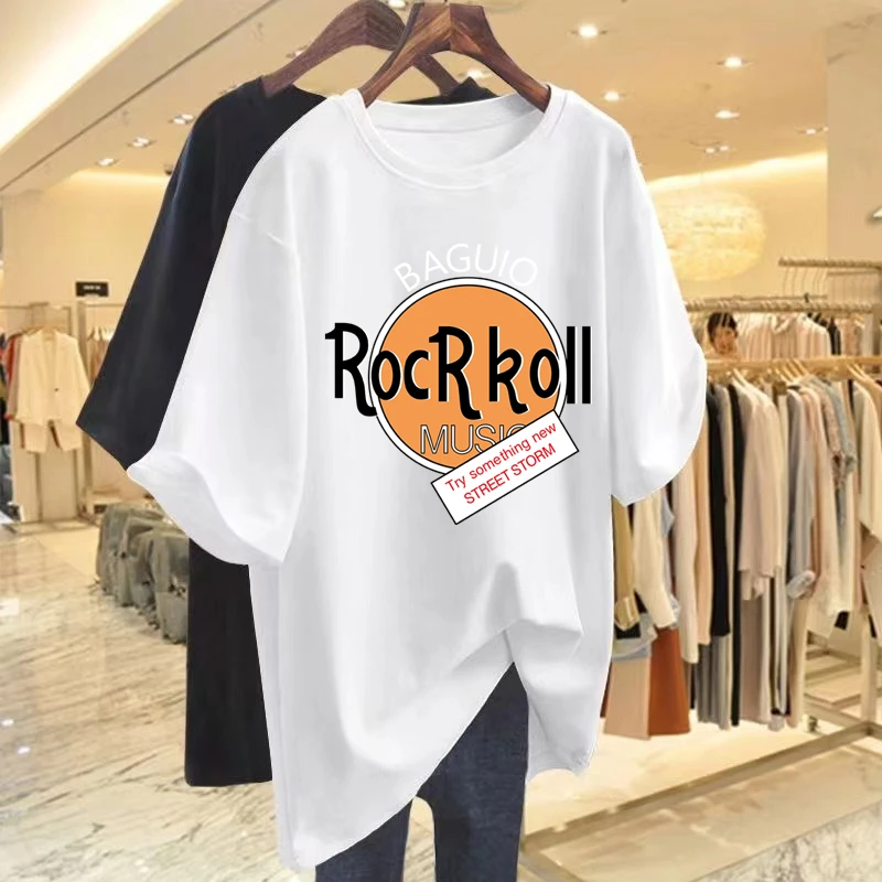 Wholesale custom 100 cotton micro-label printed summer short sleeve T-shirt women 2024 new round neck loose top