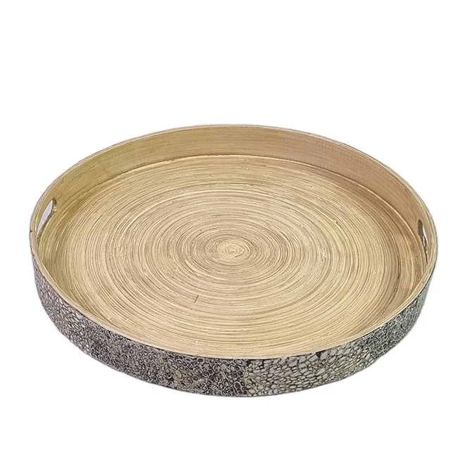 Manufacture Round Tray  Bamboo Decorative Serving Tray Plate Tray for Decoration Coffee shop Restaurant Hotel