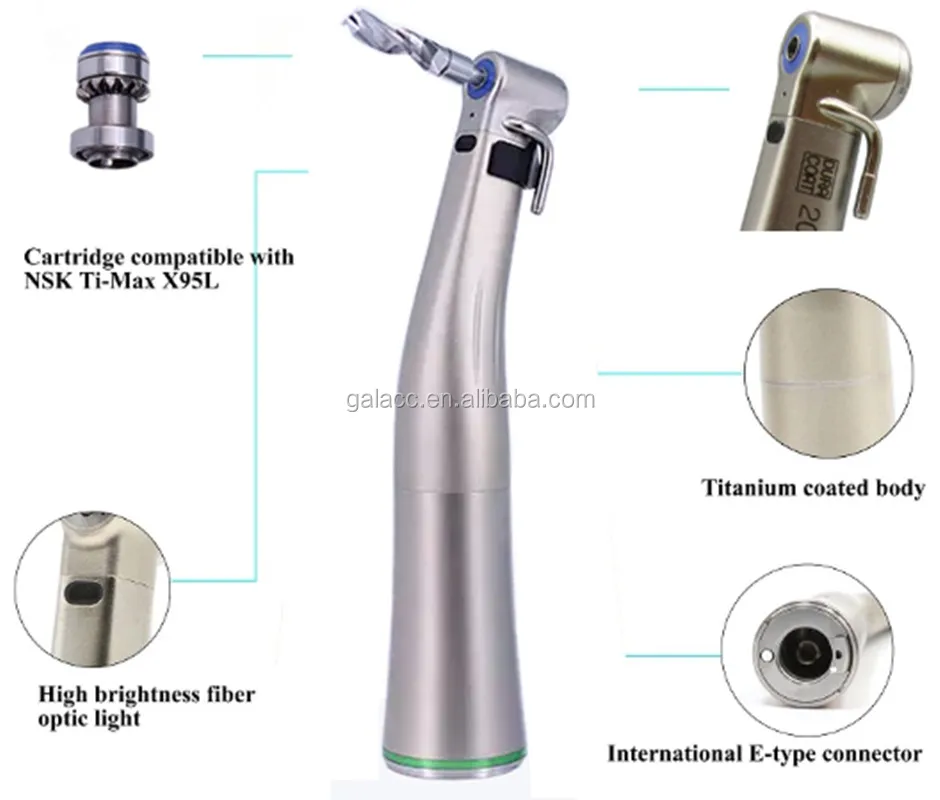 Dental equipment 20:1 increasing contra angle Red Quattro Spray low speed handpiece with fiber optic Ceramic bearing