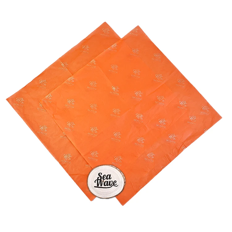 Customised silver Logo orange Packaging Paper Tissue Wrapping Paper For Products Packaging Clothes Wrap Tissue Paper