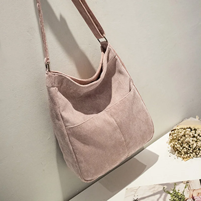 Chartmate Hot Sale Wholesale Girls Plain Casual Style Shoulder Strap With Inner Pockets Corduroy Tote Bag