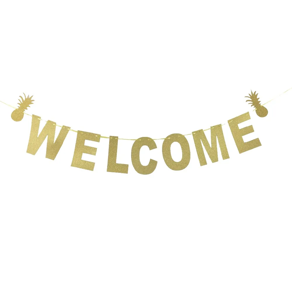 
WELCOME Letter Cardboard Bunting Banner Garland Photo Props DIY Wedding Home Decoration Handmade Glitter Paper Supplies 
