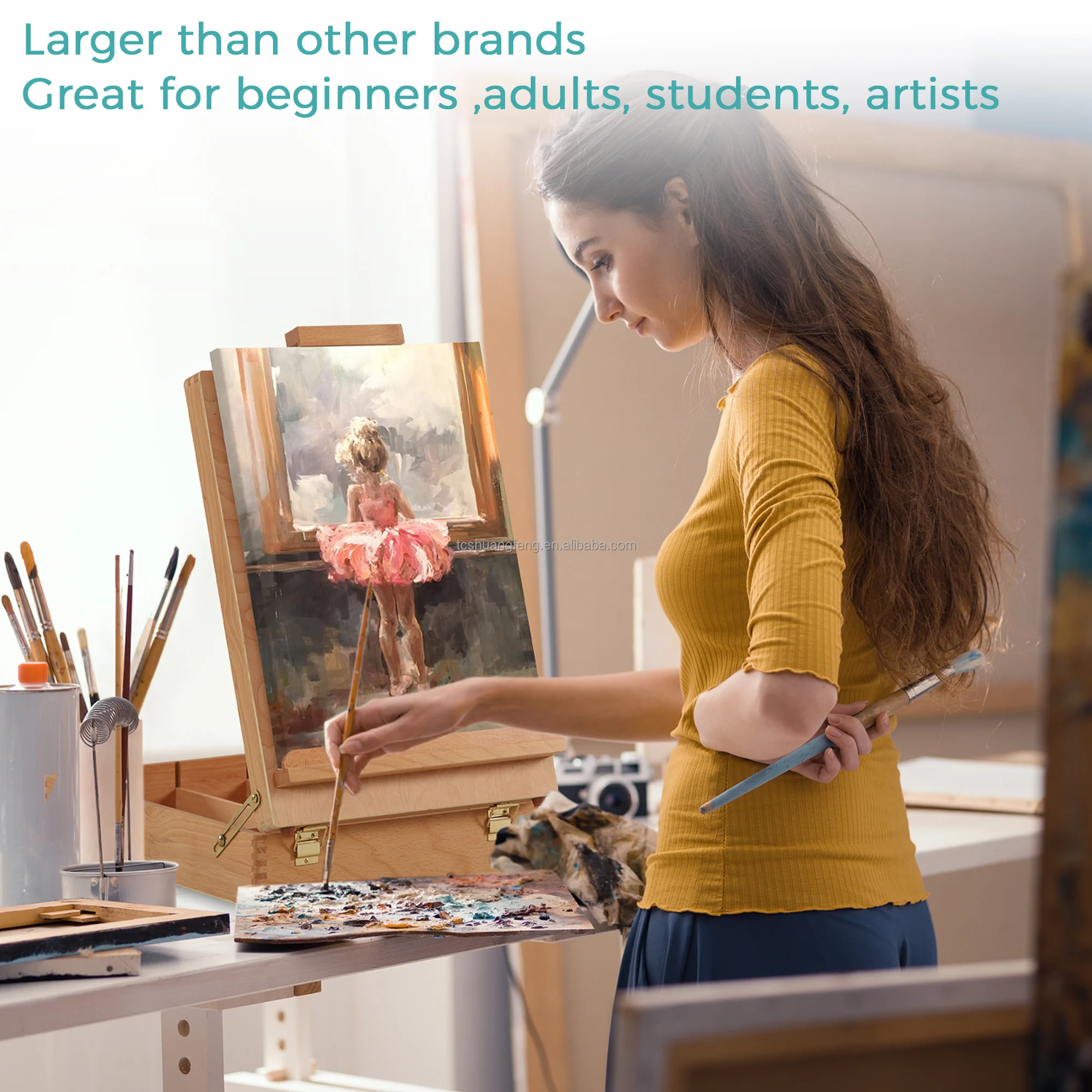 Art Supplies Box Easel Sketchbox Painting Storage Box Adjust Wood Tabletop Easel for Drawing Student (Painting Easel Box)