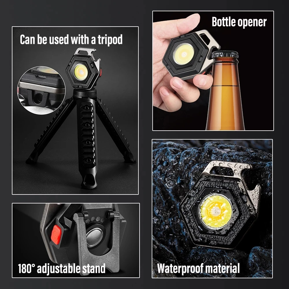 Mini Camping Light LED Flashlight Lantern USB Charging COB Keychain Work Light Floodlight with Strong Magnet IP64 Waterproof 5V