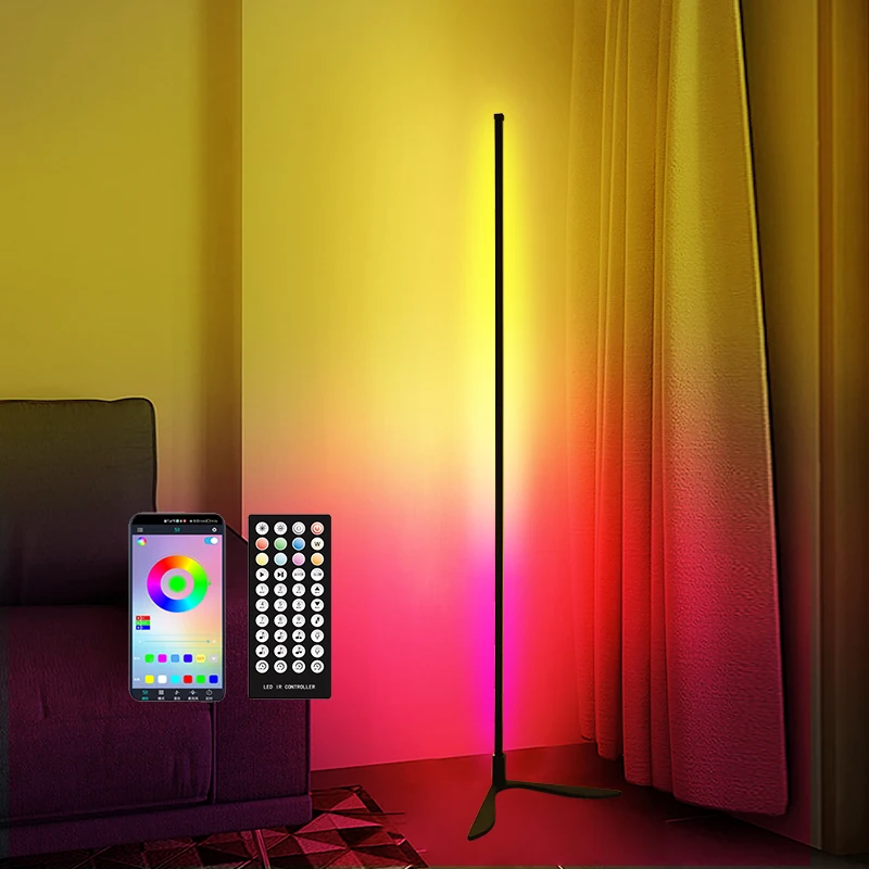 Custom Smart Gaming Lights Living Room Ambient Mood Light RGB Tripod Standing Dimming Led Corner Floor Lamp With Remote App
