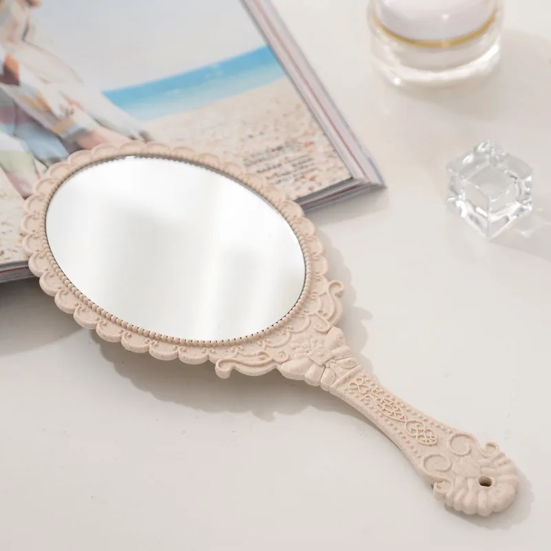 2024 Wholesale Gold Silver Black Oval Retro Hand Mirror Cosmetic Mirrors High Quality Vintage HandHeld Makeup Mirror For Women