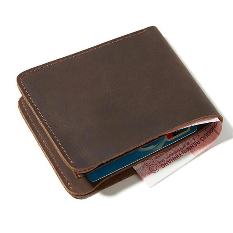 Кожаный кошелек crazy horse мужской, дизайнерский кожаный бумажник, повседневный короткий кошелек двойного сложения в стиле ретро