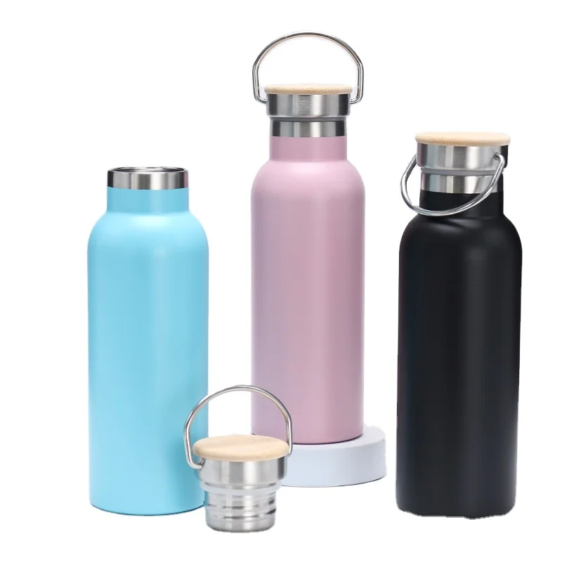 600ml 20oz Outdoor Thermal Double Wall Insulated Stainless Steel Vacuum Flask with Bamboo Lid