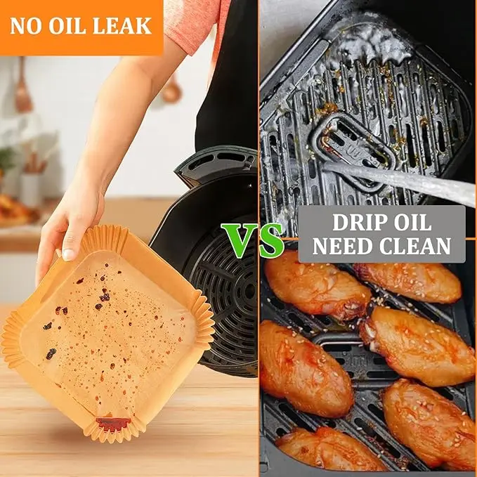 200PCS Air Fryer Liners Disposable: Square 7.9 Inch Non-Stick Airfryer Paper - Food Grade Parchment Paper for 5 6 7 8 QT