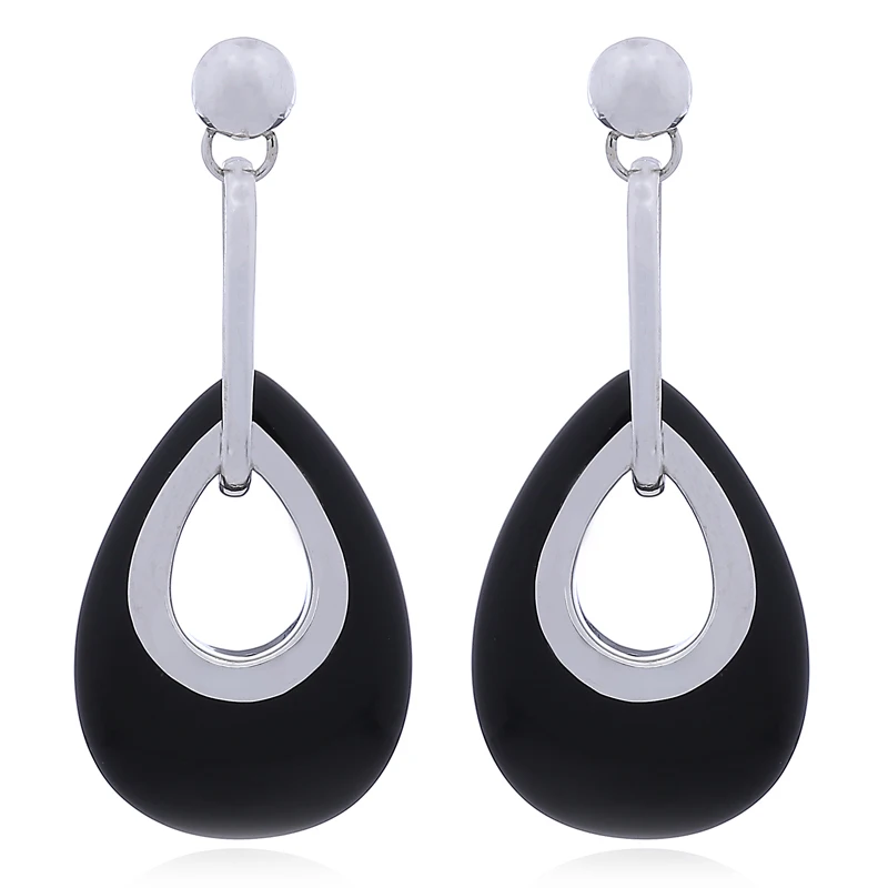 Black Agate Stud Earrings 925 Silver Framed Drops On Loops