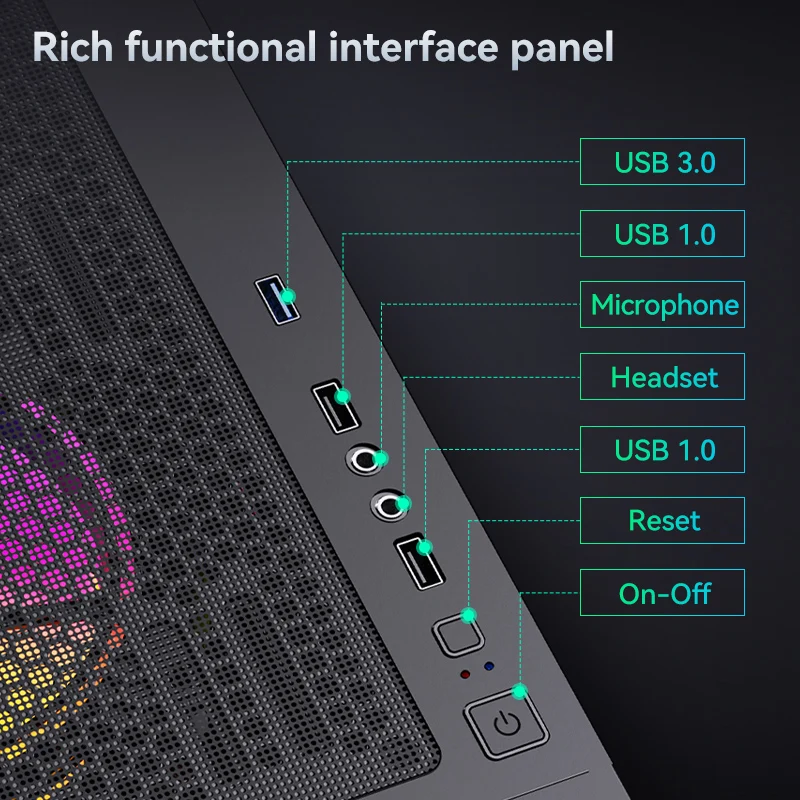 SNOWMAN  ATX Mid Tower Gaming Computer PC Case  with Tempered Glass Front Airflow Mesh Up to 8x120mm Fan with 240mm AIO/Radiator