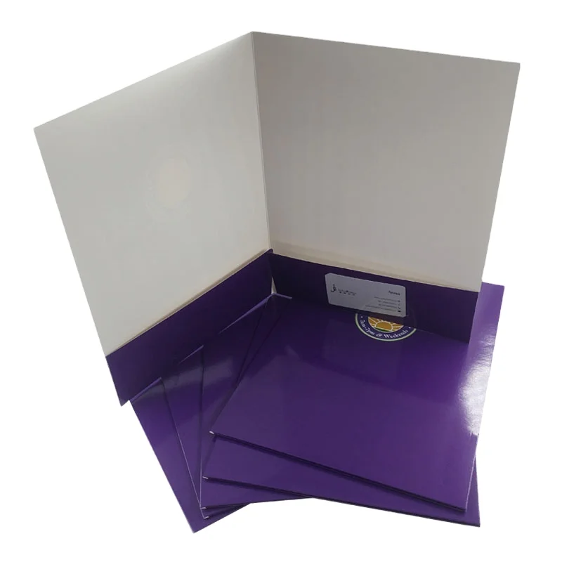 Custom Logo A3 Kraft Paper Cardboard File Presentation 2 Pocket Folders With Card Slot Paper File Folder