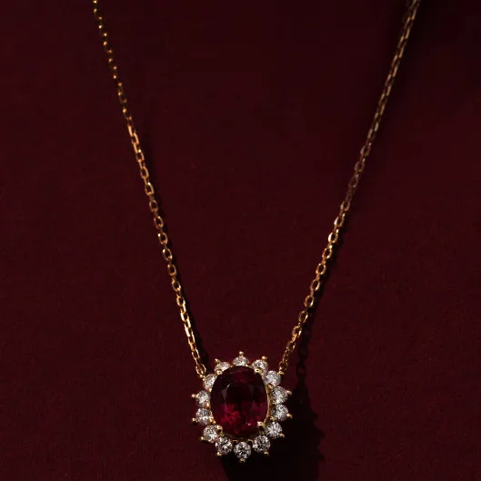 Wholesale Fashion Jewelry Red Diamond Necklace 925 Sterling Silver Crystal 18K Gold Plated Zircon Pendant Gift For Women